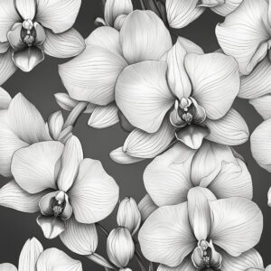 black and white monochrome orchid flower aesthetic illustration background 7