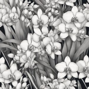 black and white monochrome orchid flower aesthetic illustration background 8