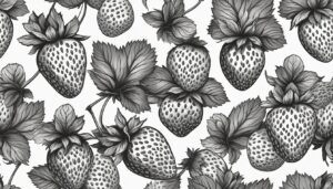 black and white monochrome strawberry pattern background aesthetic illustration 1