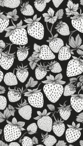 black and white monochrome strawberry pattern background aesthetic illustration 4