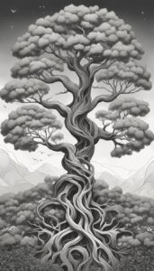 black and white monochrome tree of life aesthetic background illustration 4