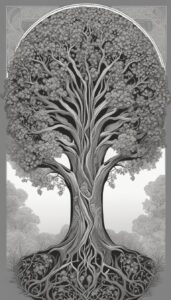 black and white monochrome tree of life aesthetic background illustration 5