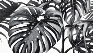black and white monstera plant aesthetic illustration background 1