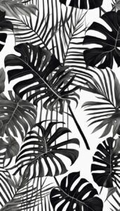 black and white monstera plant aesthetic illustration background 3