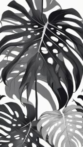 black and white monstera plant aesthetic illustration background 4