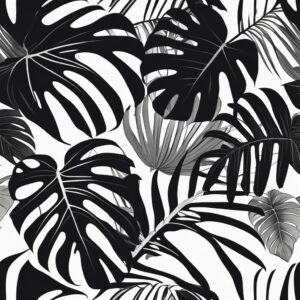 black and white monstera plant aesthetic illustration background 6