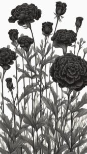 black dark carnation flowers aesthetic background illustration 3