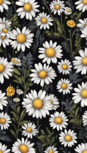 black dark daisy flower aesthetic background illustration 6