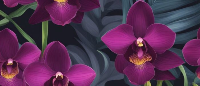 black dark orchid flower aesthetic illustration background 4