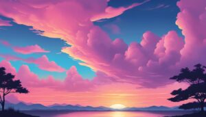 blue and pink sunset aesthetic background wallpaper illustration 3