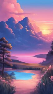 blue and pink sunset aesthetic background wallpaper illustration 4