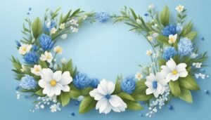 blue and white spring wreath illustration 1