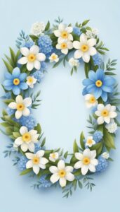 blue and white spring wreath illustration 4