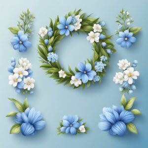 blue and white spring wreath illustration 7