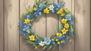 blue and yellow spring wreath illustration 1