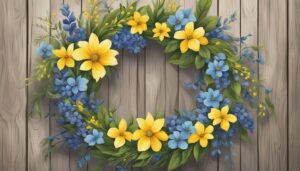 blue and yellow spring wreath illustration 2