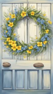 blue and yellow spring wreath illustration 4