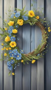 blue and yellow spring wreath illustration 5