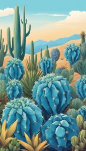 blue cactus aesthetic illustration background 4
