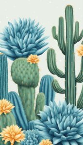blue cactus aesthetic illustration background 6