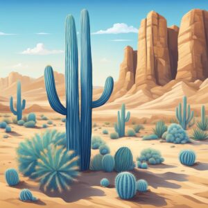 blue cactus aesthetic illustration background 7