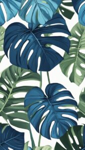 blue monstera plant aesthetic illustration background 3
