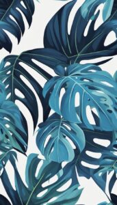 blue monstera plant aesthetic illustration background 4