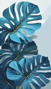 blue monstera plant aesthetic illustration background 5