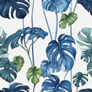 blue monstera plant aesthetic illustration background 6