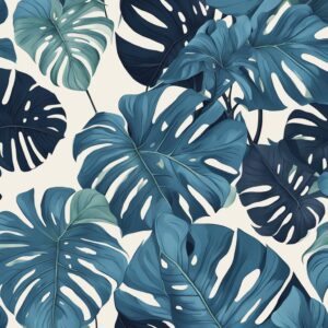 blue monstera plant aesthetic illustration background 7