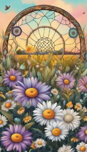boho bohemian daisy flower aesthetic background illustration 4