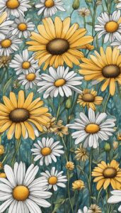 boho bohemian daisy flower aesthetic background illustration 5