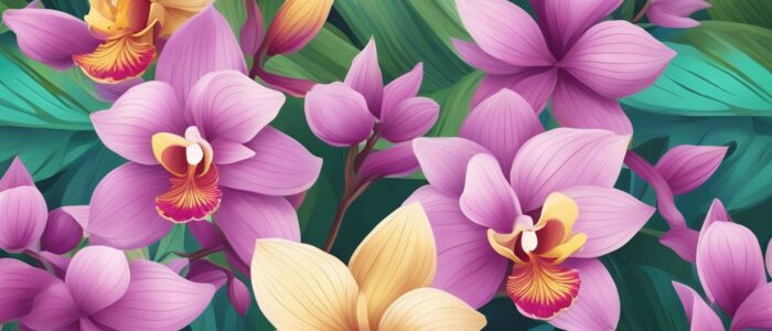 boho bohemian orchid flower aesthetic illustration background 7