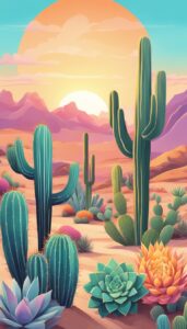colorful cactus aesthetic illustration background 3