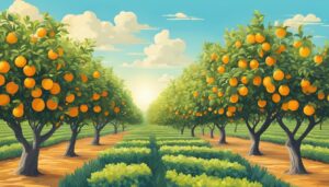 colorful orange tree garden illustration background