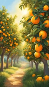 colorful orange tree garden illustration background