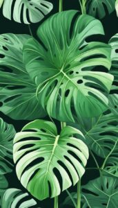 green monstera plant aesthetic illustration background 3