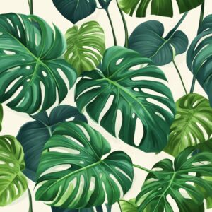 green monstera plant aesthetic illustration background 7