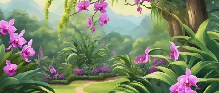 green orchid flower aesthetic illustration background 1