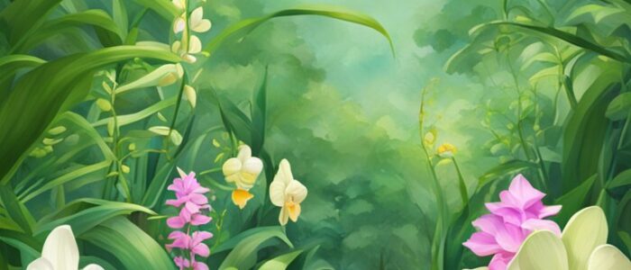 green orchid flower aesthetic illustration background 6
