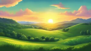 green sunset aesthetic background wallpaper illustration 1