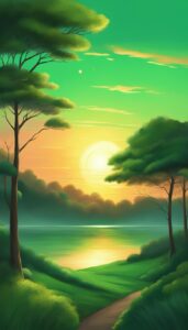 green sunset aesthetic background wallpaper illustration 3