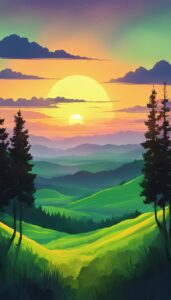 green sunset aesthetic background wallpaper illustration 4