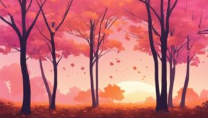 maple trees and leaves at sunset aesthetic background illustration 1