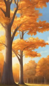 maple trees and leaves at sunset aesthetic background illustration 3