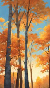 maple trees and leaves at sunset aesthetic background illustration 4