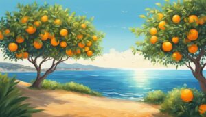 mediterranean orange citrus trees illustration background