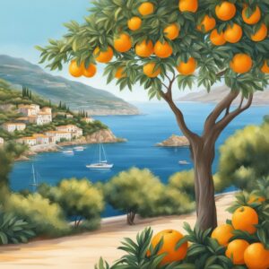 mediterranean orange citrus trees illustration background