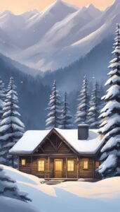 mountains cabin aesthetic background illustration
