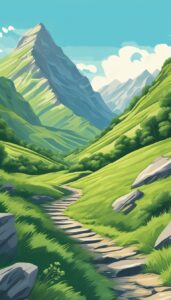 mountains hiking trail aesthetic background illustration